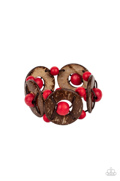 Paparazzi âIsland Adventure - Red Wooden Bracelet