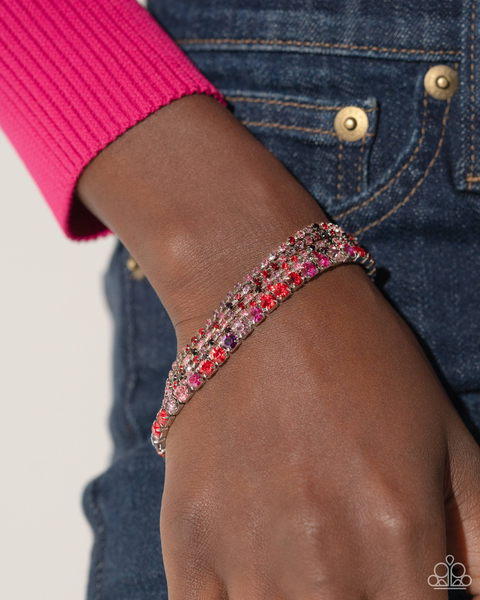 Paparazzi Chic Connection Necklace, Serendipitous Strands Bracelet and One of the Girls Heart Earrings - Red Set