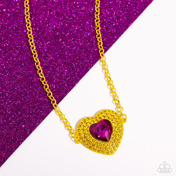 Paparazzi Locket Leisure - Yellow Heart Necklace and Fluttering Feature Pink Butterfly Earrings Set