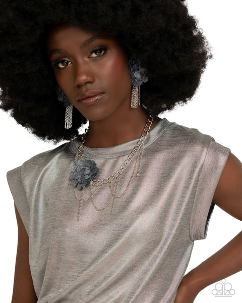 Paparazzi Deconstructed Denim Necklace and Dauntless Denim Earrings Set Blue