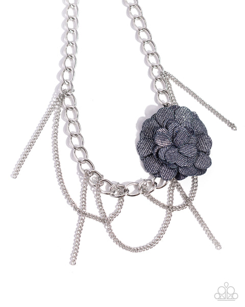 Paparazzi Deconstructed Denim Necklace and Dauntless Denim Earrings Set Blue