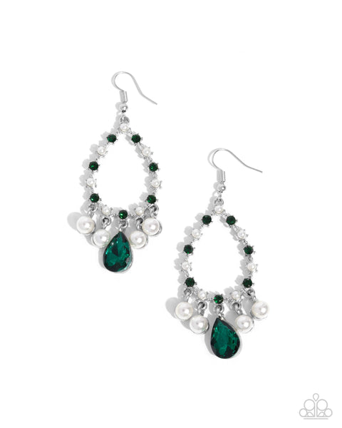 Paparazzi Baroness Behavior Green Earrings