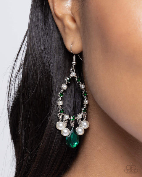 Paparazzi Baroness Behavior Green Earrings