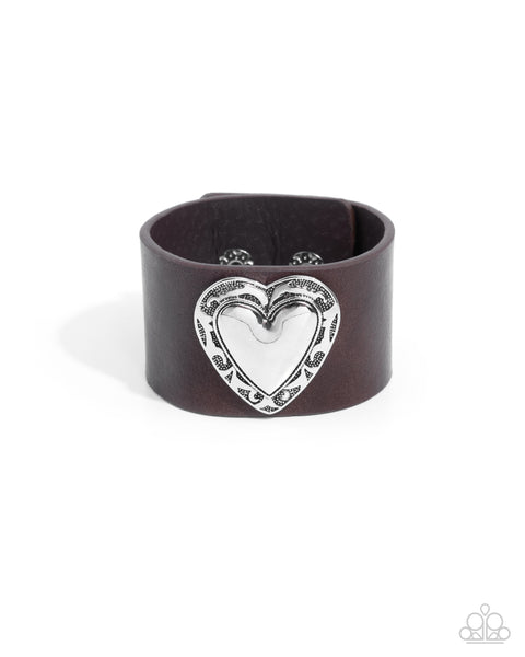 Paparazzi Decorated Debut - Brown Heart Snap Bracelet