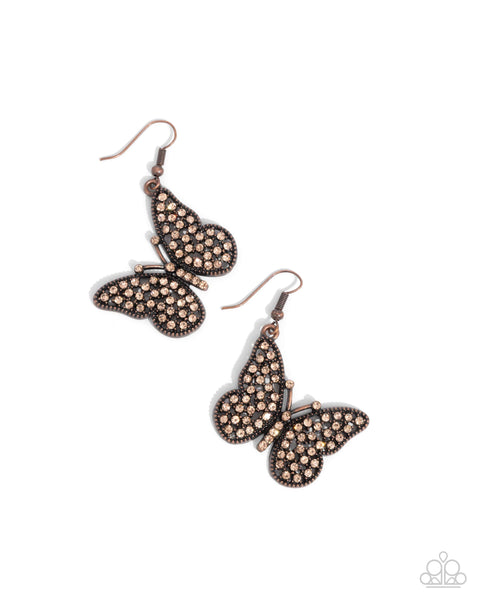Paparazzi Aerial Audience - Copper Butterfly Earrings