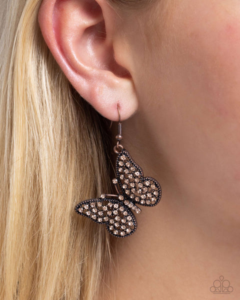 Paparazzi Aerial Audience - Copper Butterfly Earrings