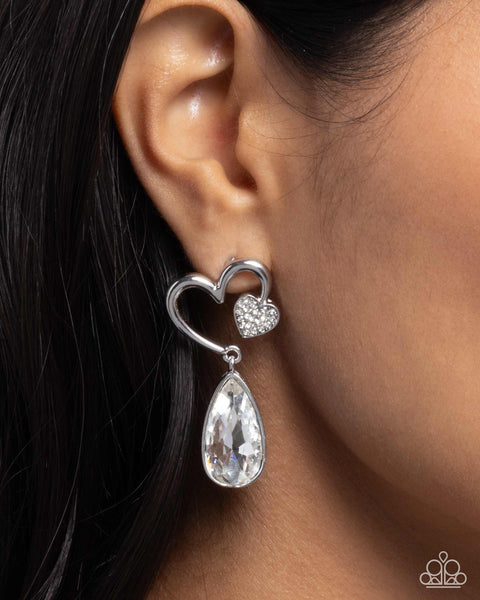 Paparazzi Coupling Up - White Heart Earrings