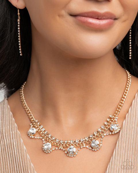 Paparazzi Never Enough Elegance Necklace and Ceaseless Chic Mini Hoop Earrings Set Gold