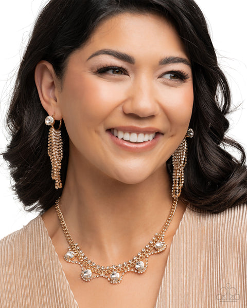 Paparazzi Never Enough Elegance Necklace and Ceaseless Chic Mini Hoop Earrings Set Gold