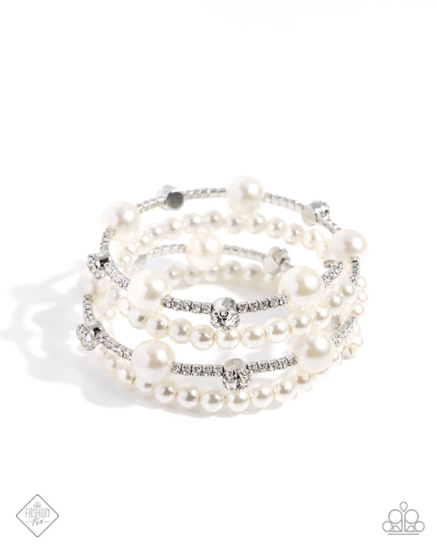 Paparazzi Adorably Amiable Pearl - White Coiled Bracelet