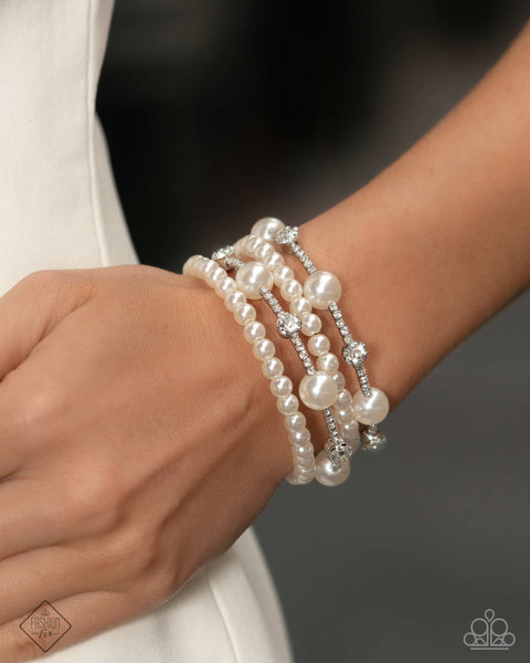 Paparazzi Adorably Amiable Pearl - White Coiled Bracelet