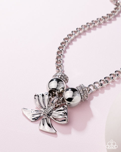 Paparazzi Big Deal Bow - White Necklace