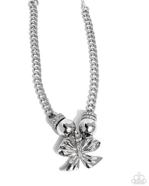 Paparazzi Big Deal Bow - White Necklace