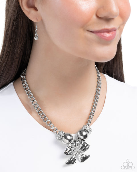 Paparazzi Big Deal Bow - White Necklace
