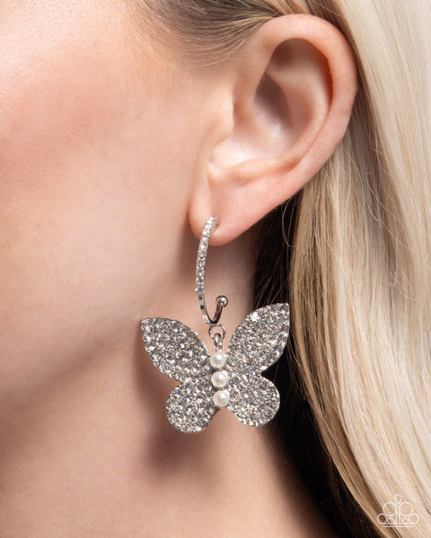 Paparazzi Butterfly Boundary Pearl - White Earrings
