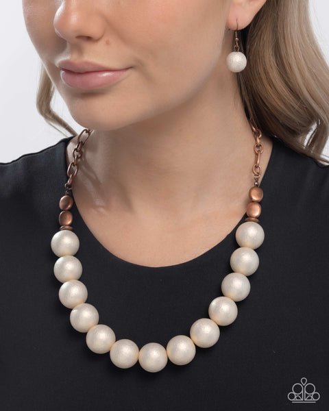 Paparazzi Brushed Backdrop - Copper Pearl Necklace