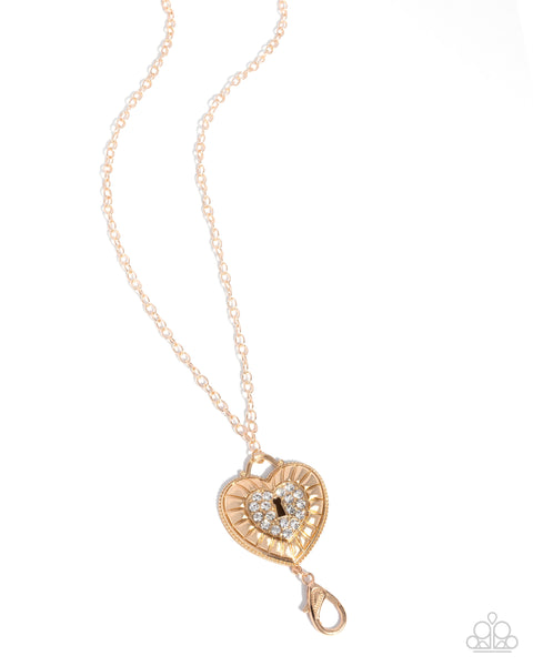 Paparazzi Panoramic Padlock Lanyard Gold Necklace