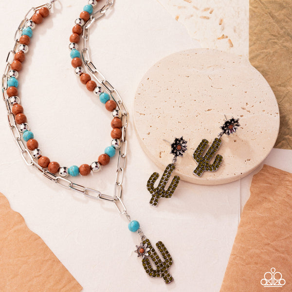 Paparazzi Cactus Cascade Necklace and Cactus Cause Bracelet Brown Set