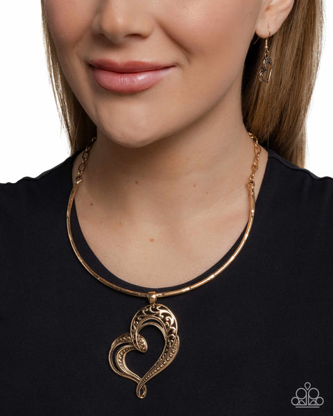 Paparazzi Concentric Courtship Heart Gold Necklace