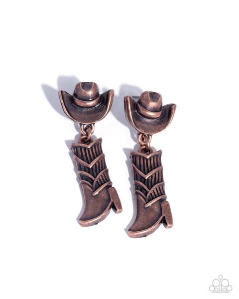 Paparazzi Boot Scootin Ballad - Copper Earrings
