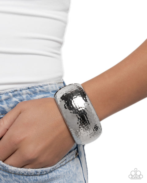 Paparazzi Hammered Hassle - Silver Hinged Bracelet