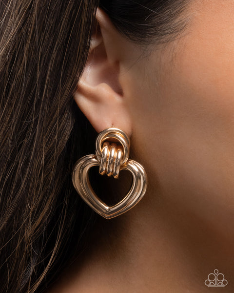 Paparazzi Constant Calm - Gold Heart Earrings
