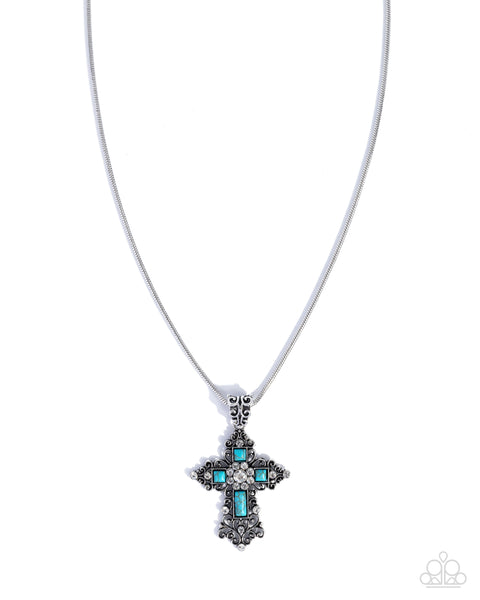 COMING SOON Paparazzi 
Celestial Color - Blue Cross Necklace