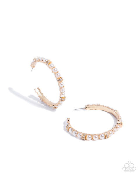 Paparazzi Classical Ballet - Gold Pearl Hoop Earrings