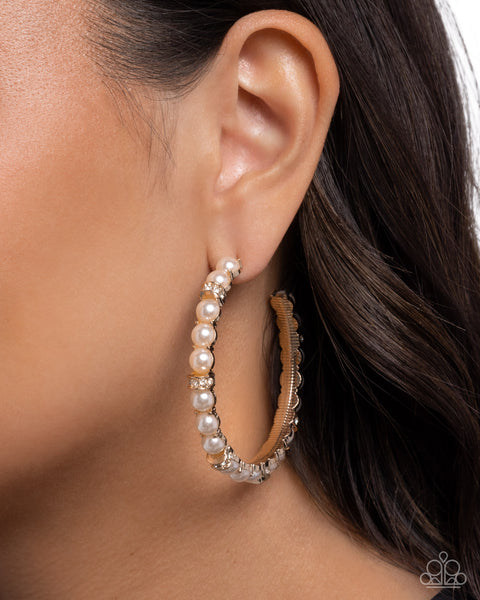 Paparazzi Classical Ballet - Gold Pearl Hoop Earrings