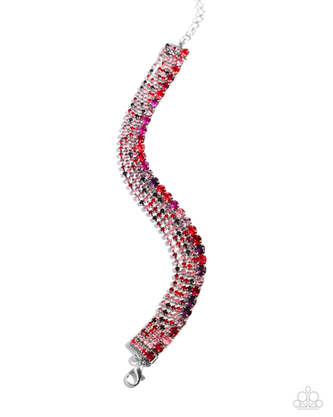Paparazzi Chic Connection Necklace, Serendipitous Strands Bracelet and One of the Girls Heart Earrings - Red Set
