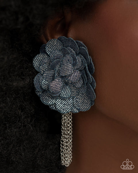 Paparazzi Deconstructed Denim Necklace and Dauntless Denim Earrings Set Blue