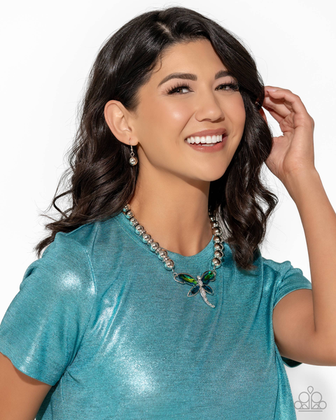 Paparazzi Sense of Propriety Green Necklace and Pushing Perfection Multi Heart Earrings Set