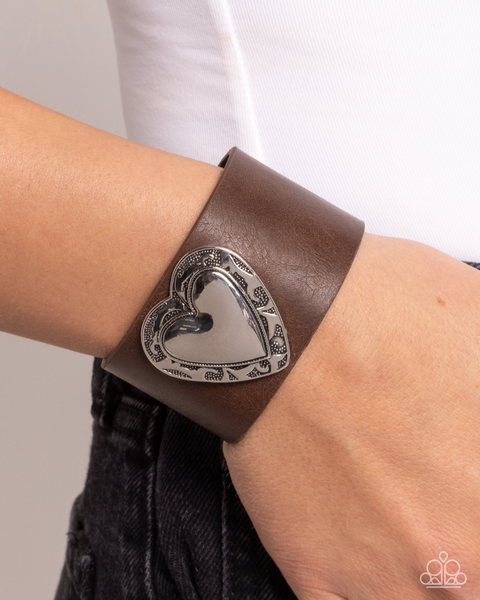 Paparazzi Decorated Debut - Brown Heart Snap Bracelet