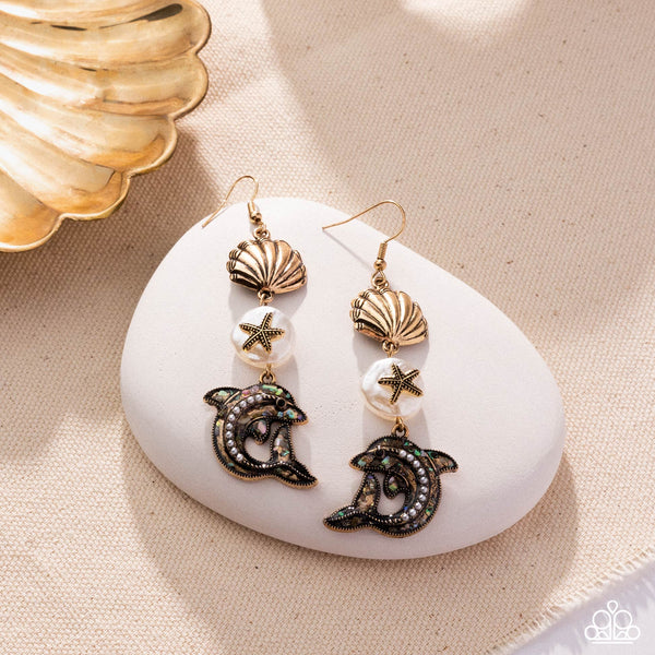 Paparazzi Delightful Dolphin Pearl Earrings Gold