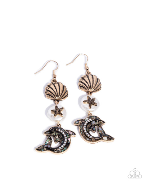 Paparazzi Delightful Dolphin Pearl Earrings Gold