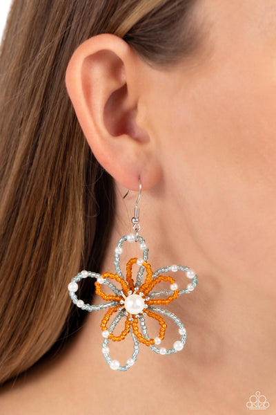 Paparazzi Summer Ice - Orange Necklace and PEARL Crush - Orange Earrings Set