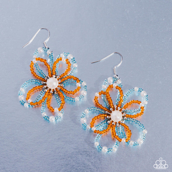 Paparazzi Summer Ice - Orange Necklace and PEARL Crush - Orange Earrings Set
