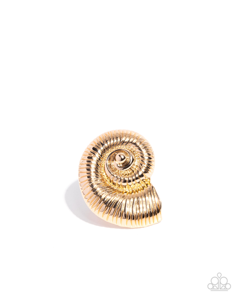 Paparazzi Along the Reef Brass Necklace and Shipwrecked Shell Gold Ring Set