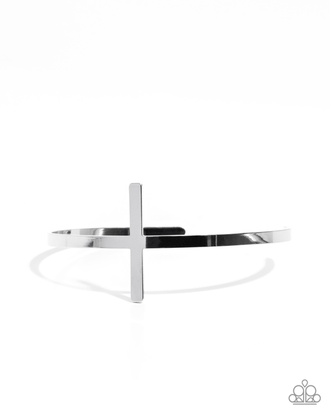 Paparazzi Holy Headline - Silver Cross Cuff Bracelet