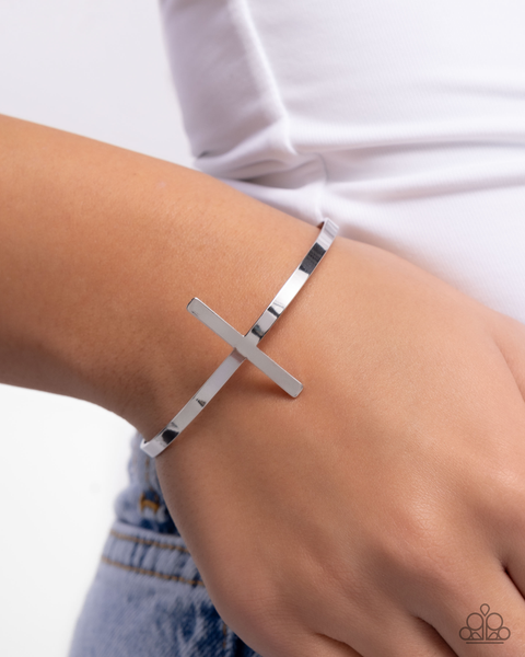 Paparazzi Holy Headline - Silver Cross Cuff Bracelet