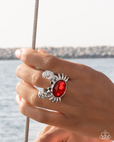 Paparazzi Crab Confidence Ring and Capricious Crab Earring Set Red