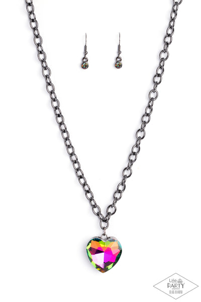 Paparazzi Flirtatiously Flashy - Multi Oil Spill Heart Necklace