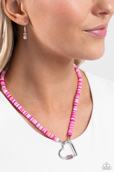 Paparazzi Clearly Carabiner - Pink Heart Necklace