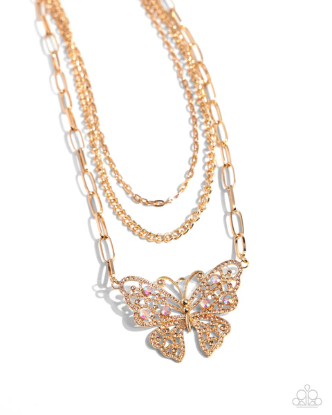 Paparazzi Winged Wonder - Gold Butterfly Necklace