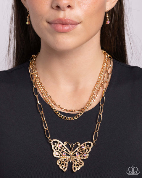 Paparazzi Winged Wonder - Gold Butterfly Necklace