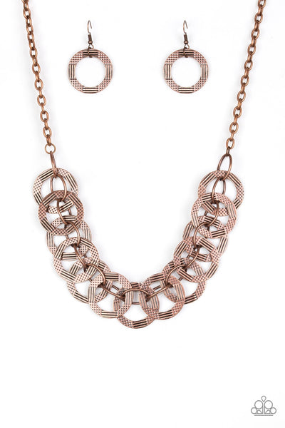 Paparazzi The Main Contender Necklace and Circa de Contender Bracelet Copper Set