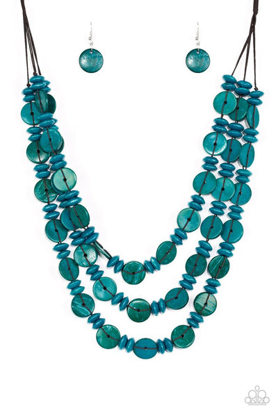 Paparazzi Barbados Bopper Blue Wooden Necklace