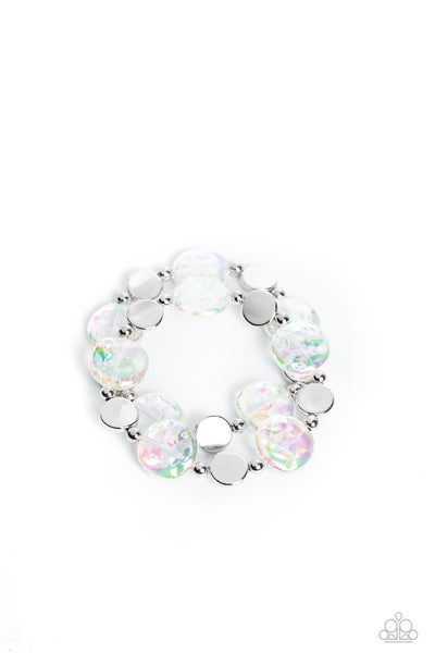 Paparazzi Discus Throw - White Iridescent Bracelet
