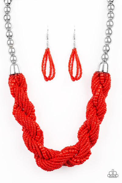 Paparazzi Savannah Surfin Seed Bead Red Necklace