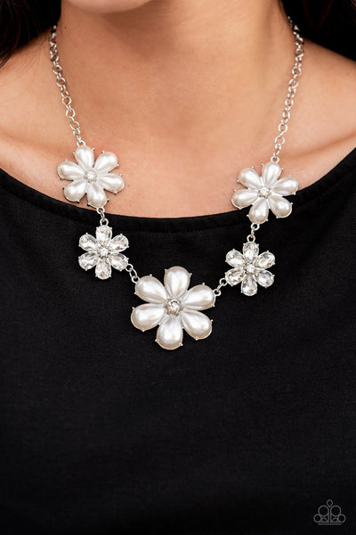 Paparazzi Fiercely Flowering White Pearl Necklace